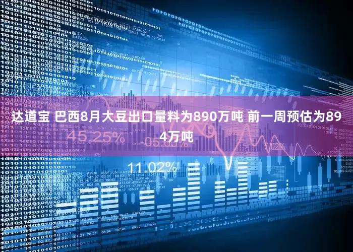 达道宝 巴西8月大豆出口量料为890万吨 前一周预估为894万吨